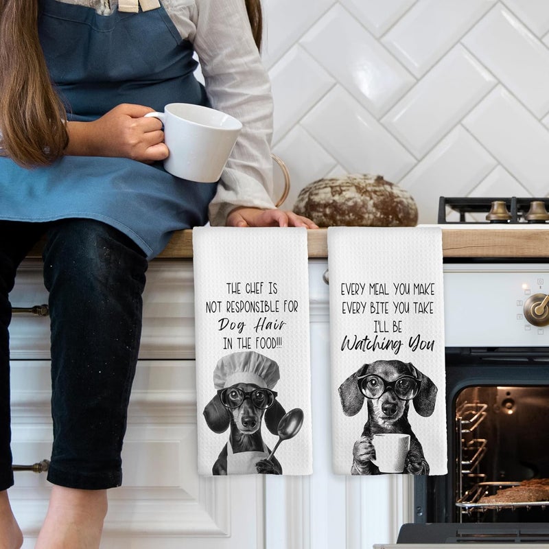 Mcehtle Funny Dachshund Kitchen Towels Set of 2, Dog Kitchen Accessories, Coffee Station Decor, Dog Chef Gift Hand Towel, Dining Room Decorative Tea Towel Dish Towels 16x24 Inch - Image 3